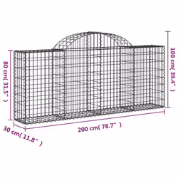 vidaXL Arched Gabion Basket Stone Basket Gabion Retaining Wall Galvanised Iron - 200 x 30 x 80/100 cm/ 1 pcs