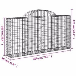 vidaXL Arched Gabion Basket Stone Basket Gabion Retaining Wall Galvanised Iron - 200 x 30 x 100/120 cm/ 1 pcs - Additional view 3