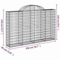 vidaXL Arched Gabion Basket Stone Basket Gabion Retaining Wall Galvanised Iron - 200 x 30 x 120/140 cm/ 1 pcs - Additional view 4
