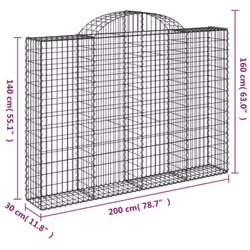 vidaXL Arched Gabion Basket Stone Basket Gabion Retaining Wall Galvanised Iron - 200 x 30 x 140/160 cm/ 1 pcs