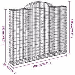 vidaXL Arched Gabion Basket Stone Basket Gabion Retaining Wall Galvanised Iron - 200 x 30 x 160/180 cm/ 1 pcs