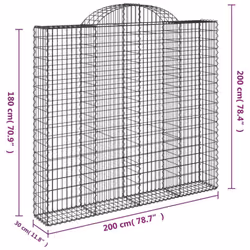 vidaXL Arched Gabion Basket Stone Basket Gabion Retaining Wall Galvanised Iron - 200 x 30 x 180/200 cm/ 1 pcs - Additional view 3