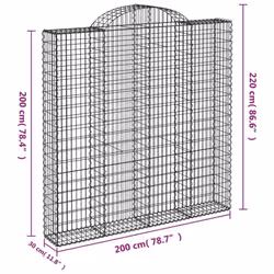 vidaXL Arched Gabion Basket Stone Basket Gabion Retaining Wall Galvanised Iron - 200 x 30 x 200/220 cm/ 1 pcs