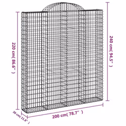 vidaXL Arched Gabion Basket Stone Basket Gabion Retaining Wall Galvanised Iron - 200 x 30 x 220/240 cm/ 1 pcs