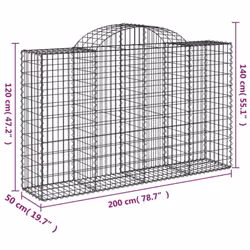 vidaXL Arched Gabion Basket Stone Basket Gabion Retaining Wall Galvanised Iron - 200 x 50 x 120/140 cm/ 1 pcs - Additional view 4