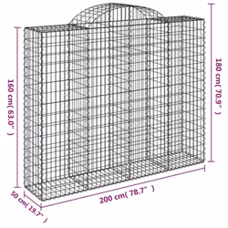 vidaXL Arched Gabion Basket Stone Basket Gabion Retaining Wall Galvanised Iron - 200 x 50 x 160/180 cm/ 1 pcs