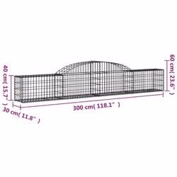 vidaXL Arched Gabion Basket Stone Basket Gabion Retaining Wall Galvanised Iron - 300 x 30 x 40/60 cm/ 1 pcs