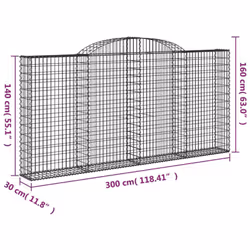 vidaXL Arched Gabion Basket Stone Basket Gabion Retaining Wall Galvanised Iron - 300 x 30 x 140/160 cm/ 1 pcs