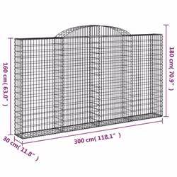 vidaXL Arched Gabion Basket Stone Basket Gabion Retaining Wall Galvanised Iron - 300 x 30 x 160/180 cm/ 1 pcs