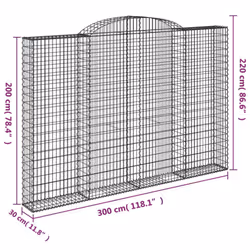 vidaXL Arched Gabion Basket Stone Basket Gabion Retaining Wall Galvanised Iron - 300 x 30 x 200/220 cm/ 1 pcs - Additional view 4