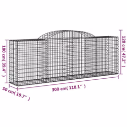 vidaXL Arched Gabion Basket Stone Basket Gabion Retaining Wall Galvanised Iron - 300 x 50 x 100/120 cm/ 1 pcs