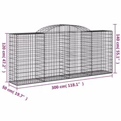 vidaXL Arched Gabion Basket Stone Basket Gabion Retaining Wall Galvanised Iron - 300 x 50 x 120/140 cm/ 1 pcs