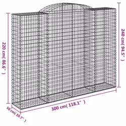 vidaXL Arched Gabion Basket Stone Basket Gabion Retaining Wall Galvanised Iron - 300 x 50 x 220/240 cm/ 1 pcs