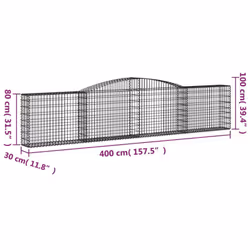 vidaXL Arched Gabion Basket Stone Basket Gabion Retaining Wall Galvanised Iron - 400 x 30 x 80/100 cm/ 1 pcs
