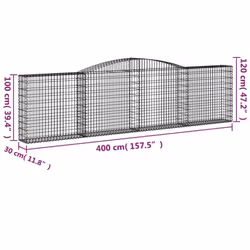vidaXL Arched Gabion Basket Stone Basket Gabion Retaining Wall Galvanised Iron - 400 x 30 x 100/120 cm/ 1 pcs