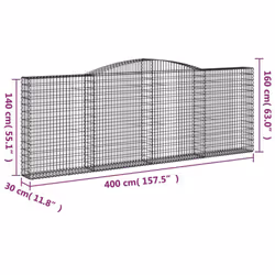 vidaXL Arched Gabion Basket Stone Basket Gabion Retaining Wall Galvanised Iron - 400 x 30 x 140/160 cm/ 1 pcs