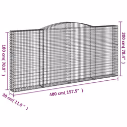 vidaXL Arched Gabion Basket Stone Basket Gabion Retaining Wall Galvanised Iron - 400 x 30 x 180/200 cm/ 1 pcs - Additional view 4