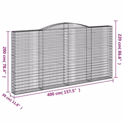 vidaXL Arched Gabion Basket Stone Basket Gabion Retaining Wall Galvanised Iron - 400 x 30 x 200/220 cm/ 1 pcs