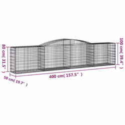 vidaXL Arched Gabion Basket Stone Basket Gabion Retaining Wall Galvanised Iron - 400 x 50 x 80/100 cm/ 1 pcs