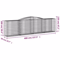 vidaXL Arched Gabion Basket Stone Basket Gabion Retaining Wall Galvanised Iron - 400 x 50 x 100/120 cm/ 1 pcs