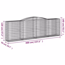 vidaXL Arched Gabion Basket Stone Basket Gabion Retaining Wall Galvanised Iron - 400 x 50 x 120/140 cm/ 1 pcs - Additional view 4