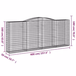 vidaXL Arched Gabion Basket Stone Basket Gabion Retaining Wall Galvanised Iron - 400 x 50 x 160/180 cm/ 1 pcs - Additional view 4