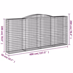 vidaXL Arched Gabion Basket Stone Basket Gabion Retaining Wall Galvanised Iron - 400 x 50 x 180/200 cm/ 1 pcs - Additional view 3
