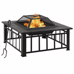 vidaXL Fire Pit Garden Fireplace with Poker Furnace Heater Fire Bowl XXL Steel