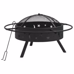 vidaXL Fire Pit Fire Bowl Outdoor Fireplace Patio Heater with Poker XXL Steel