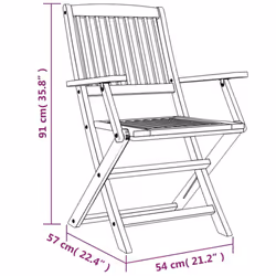 vidaXL Solid Wood Acacia Garden Dining Set 5 Piece Table with/without Armrest - with armrest - Additional view 9