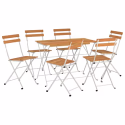 vidaXL Folding Bistro Set Solid Wood Acacia and Steel Black/White 5/7 Piece - white, 7 piece