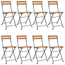 vidaXL Folding Bistro Chairs Solid Wood Teak and Steel Outdoor Dining Chair - 8 pcs