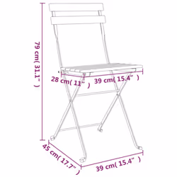 vidaXL Folding Bistro Chairs Solid Wood Teak and Steel Outdoor Dining Chair - 8 pcs