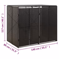 vidaXL Wheelie Bin Shed Garden Outdoor Rubbish Bin Shed Storage Poly Rattan - black - Additional view 6
