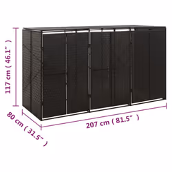 vidaXL Wheelie Bin Shed Garden Outdoor Rubbish Bin Shed Storage Poly Rattan - black