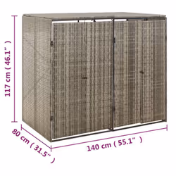 vidaXL Wheelie Bin Shed Garden Outdoor Rubbish Bin Shed Storage Poly Rattan - grey - Additional view 3