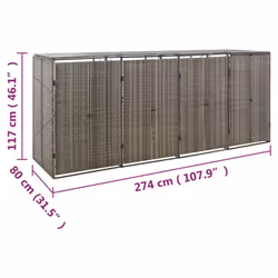 vidaXL Wheelie Bin Shed Garden Outdoor Rubbish Bin Shed Storage Poly Rattan - grey - Additional view 5