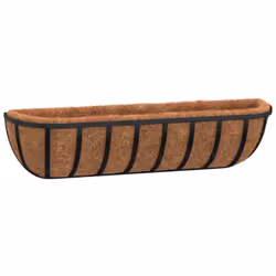 vidaXL Wall Troughs Planter Manger Planter 2 pcs with Coco Liners Black Steel - 61 x 19 x 16 cm