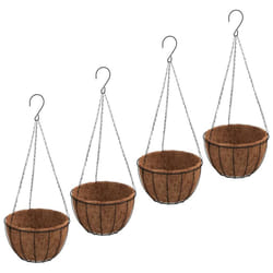 vidaXL Hanging Planters Hanging Flower Pot 4 pcs with Coco Liners Black Steel - diameter 40 x 63 cm