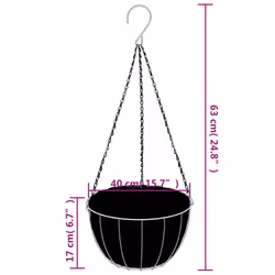 vidaXL Hanging Planters Hanging Flower Pot 4 pcs with Coco Liners Black Steel - diameter 40 x 63 cm
