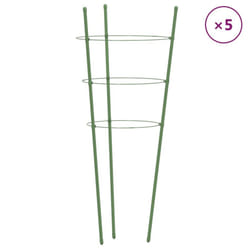 vidaXL 5x Garden Plant Supports with 4 Rings Green Steel Stake Multi Sizes - 18 x 45 cm