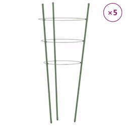 vidaXL 5x Garden Plant Supports with 4 Rings Green Steel Stake Multi Sizes - 21.5 x 60 cm