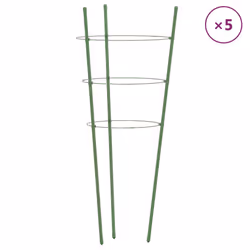 vidaXL 5x Garden Plant Supports with 4 Rings Green Steel Stake Multi Sizes - 28 x 75 cm