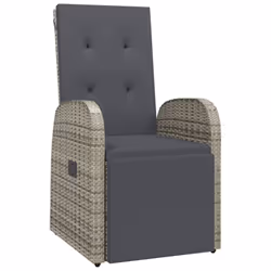vidaXL Reclining Garden Chair with Cushions Recliner Chair Grey Poly Rattan