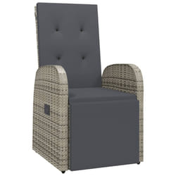 vidaXL Reclining Garden Chair with Cushions Recliner Chair Grey Poly Rattan