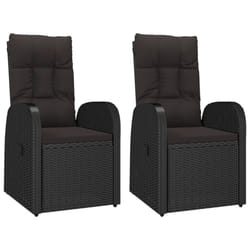 vidaXL Reclining Garden Chairs with Cushions Armchair 2 pcs Black Poly Rattan