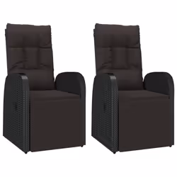 vidaXL 2x Reclining Garden Chairs with Cushions Black Poly Rattan Recliner