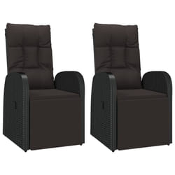 vidaXL 2x Reclining Garden Chairs with Cushions Black Poly Rattan Recliner