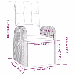 vidaXL 2x Reclining Garden Chairs with Cushions Black Poly Rattan Recliner