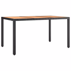 vidaXL Garden Table with Wooden Top Black Poly Rattan and Solid Wood Acacia
